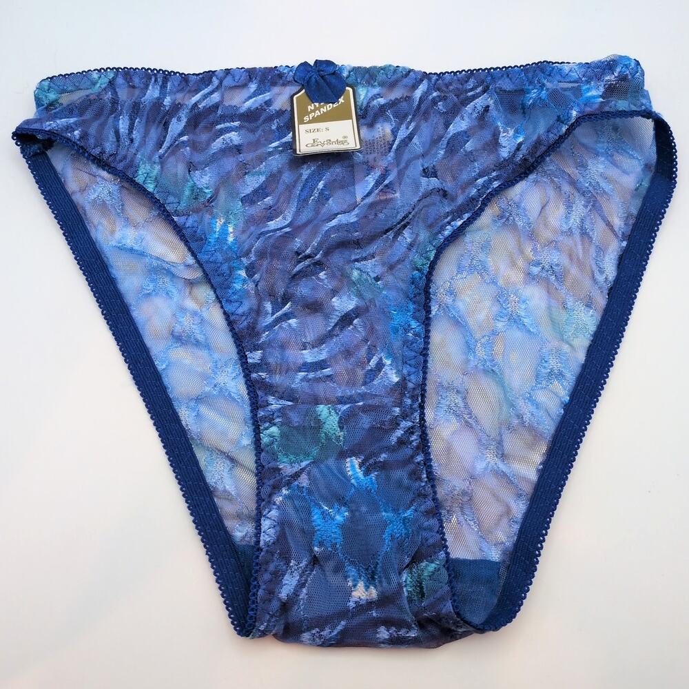 VTG NWT 90s Sheer High Rise Lace Blue Panties Underwear Small Eva Cervantes